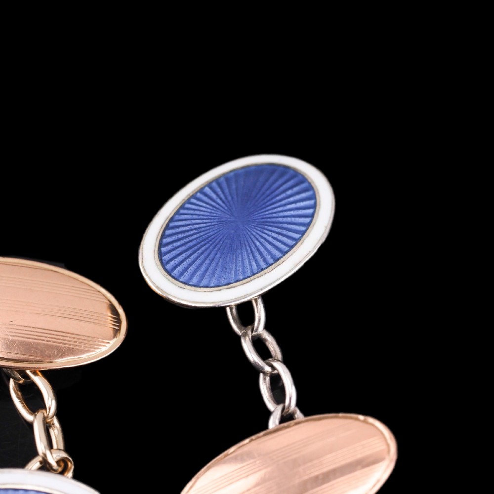 Antique Gold Cufflinks with Blue Guilloche Enamel 9ct Gold & Sterling Silver - Victorian c.1863 View XI