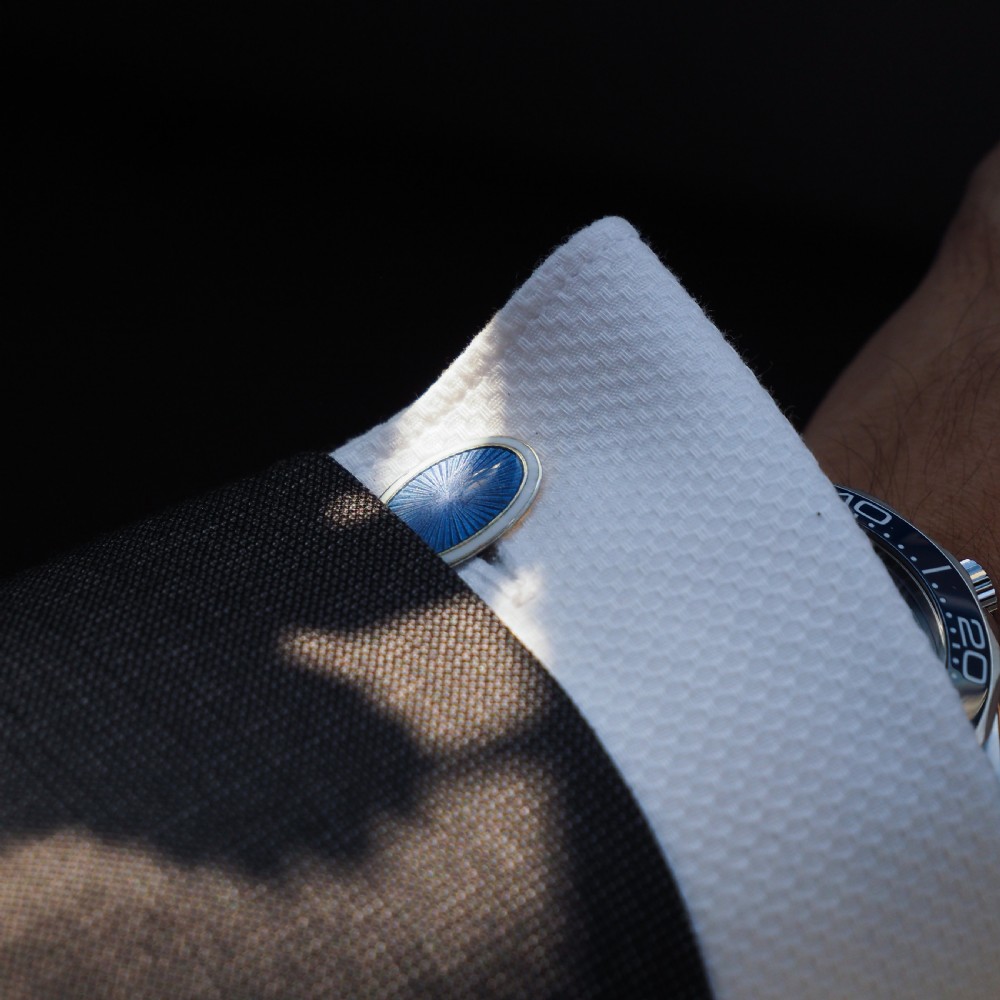 Antique Gold Cufflinks with Blue Guilloche Enamel 9ct Gold & Sterling Silver - Victorian c.1863 View XVII