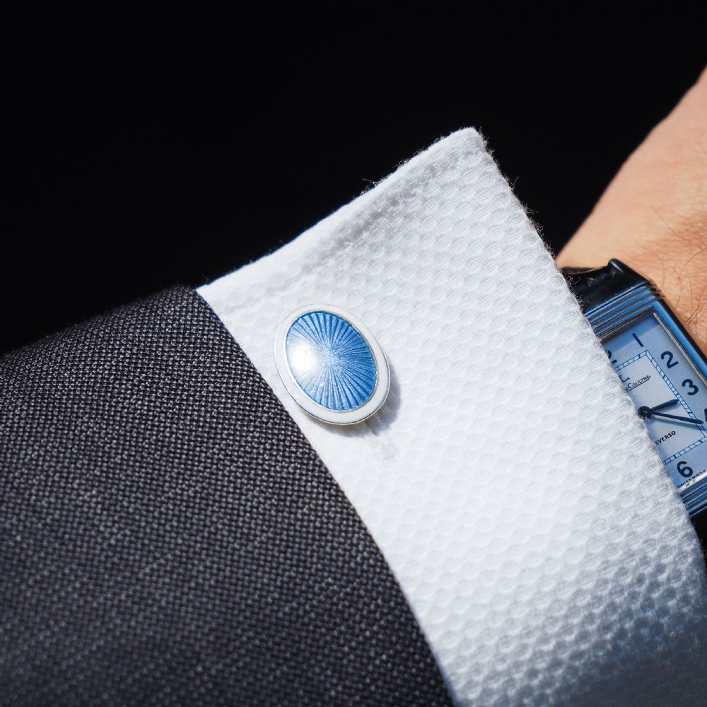 Antique Gold Cufflinks with Blue Guilloche Enamel 9ct Gold & Sterling Silver - Victorian c.1863 View XVIII