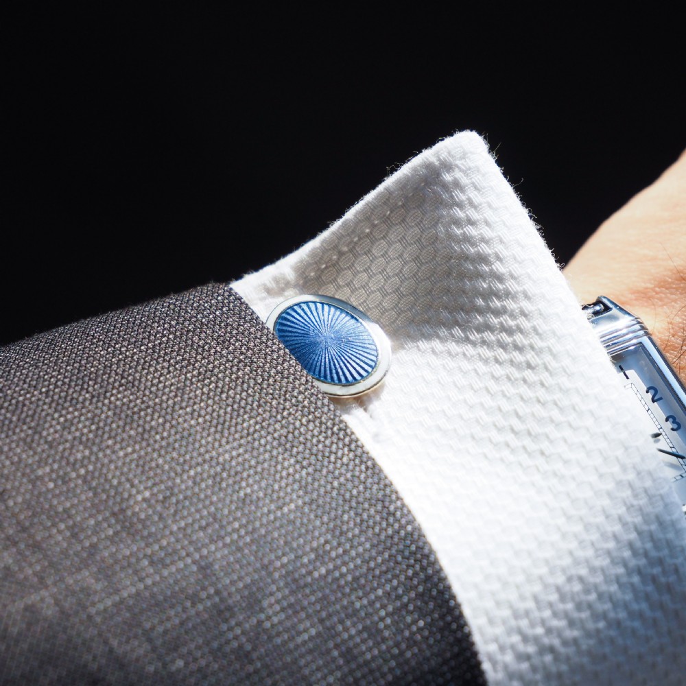 Antique Gold Cufflinks with Blue Guilloche Enamel 9ct Gold & Sterling Silver - Victorian c.1863 View XXII