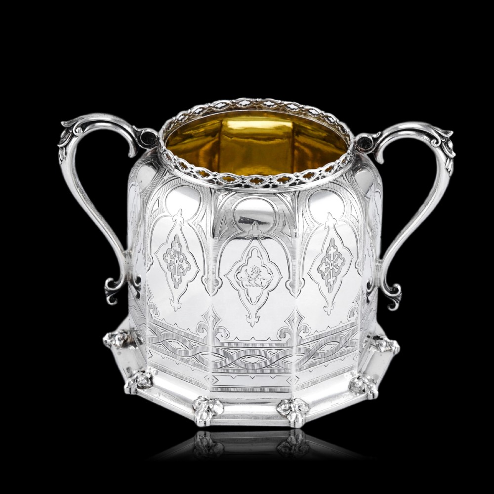 Rare Antique Solid Silver Victorian Tea Set, 3 Piece Gothic Design - Elkington 1853 View XVIII