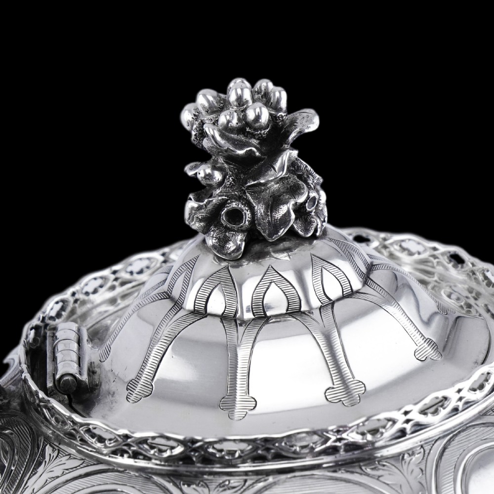 Rare Antique Solid Silver Victorian Tea Set, 3 Piece Gothic Design - Elkington 1853 View XIX