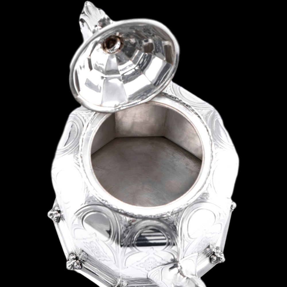 Rare Antique Solid Silver Victorian Tea Set, 3 Piece Gothic Design - Elkington 1853 View XXIV
