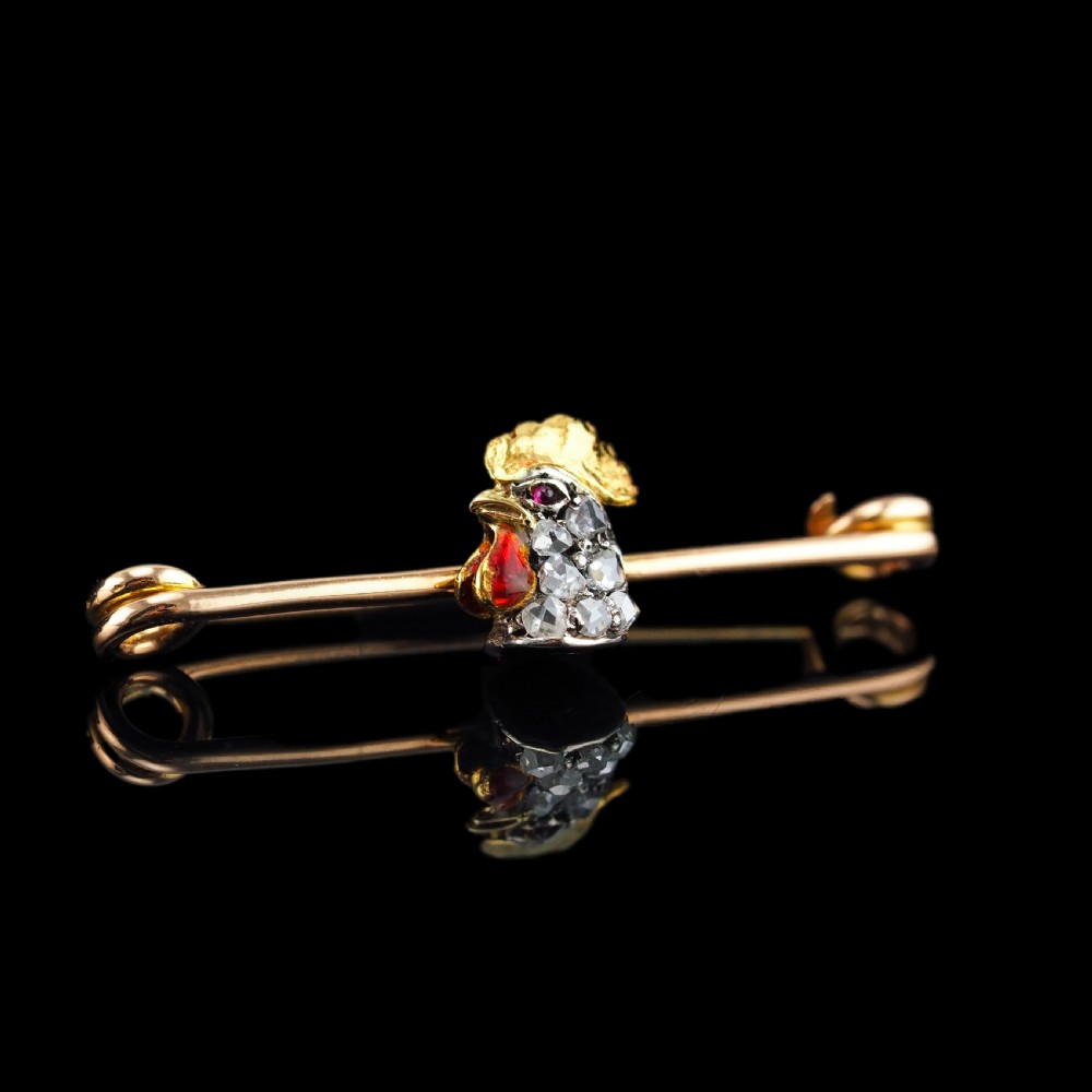 Antique Victorian Diamond and Ruby 15ct Gold Cockerel/Rooster/Chicken Brooch Pin - c.1890 View VI