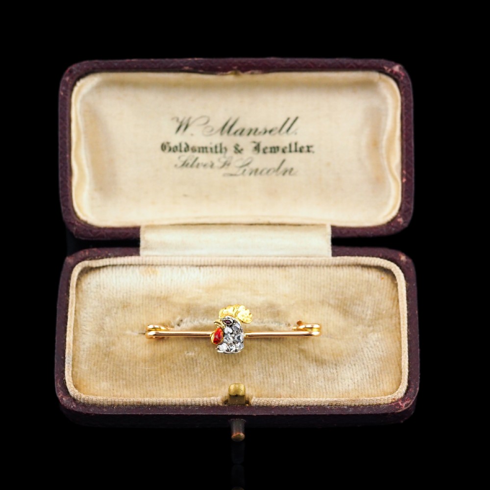 Antique Victorian Diamond and Ruby 15ct Gold Cockerel/Rooster/Chicken Brooch Pin - c.1890 View XII