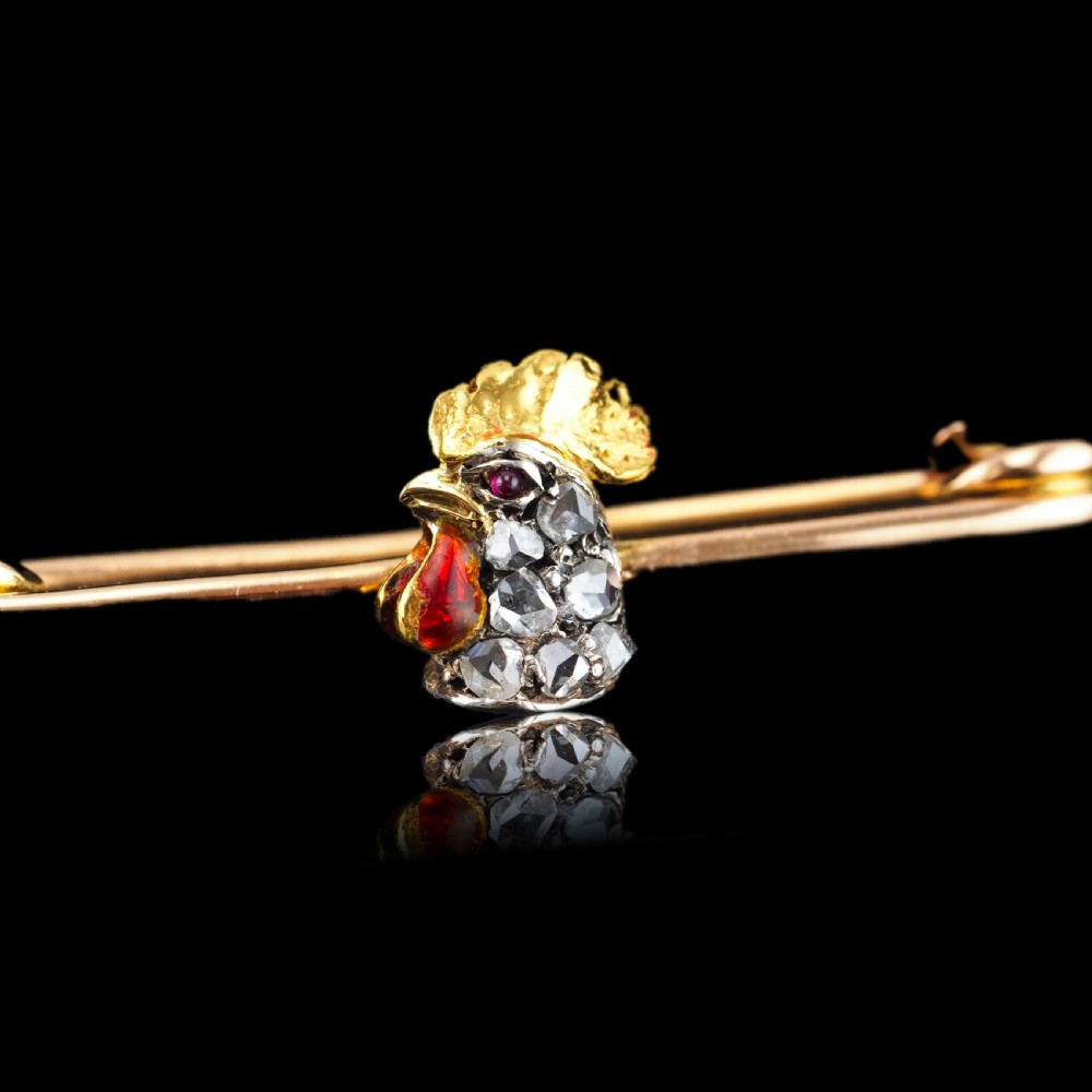 Antique Victorian Diamond and Ruby 15ct Gold Cockerel/Rooster/Chicken Brooch Pin - c.1890 View XVI
