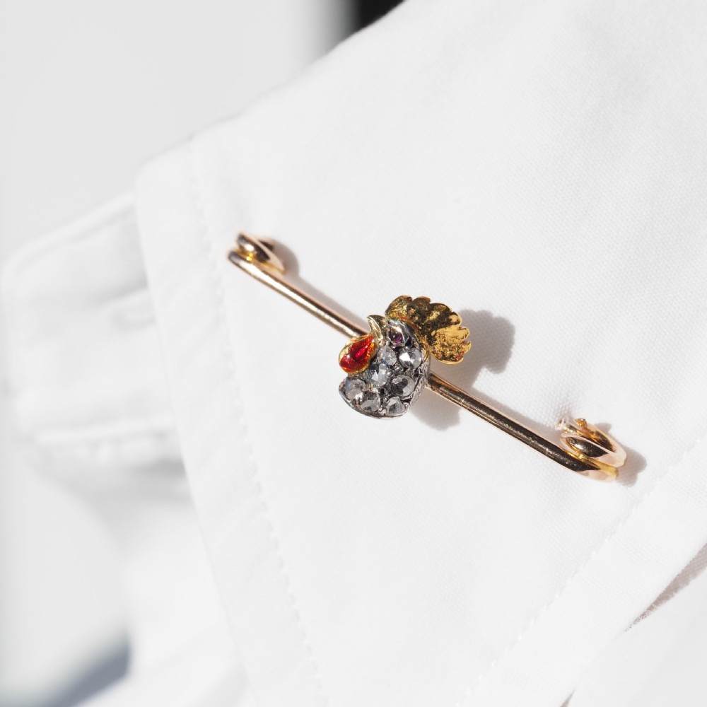 Antique Victorian Diamond and Ruby 15ct Gold Cockerel/Rooster/Chicken Brooch Pin - c.1890 View XVIII