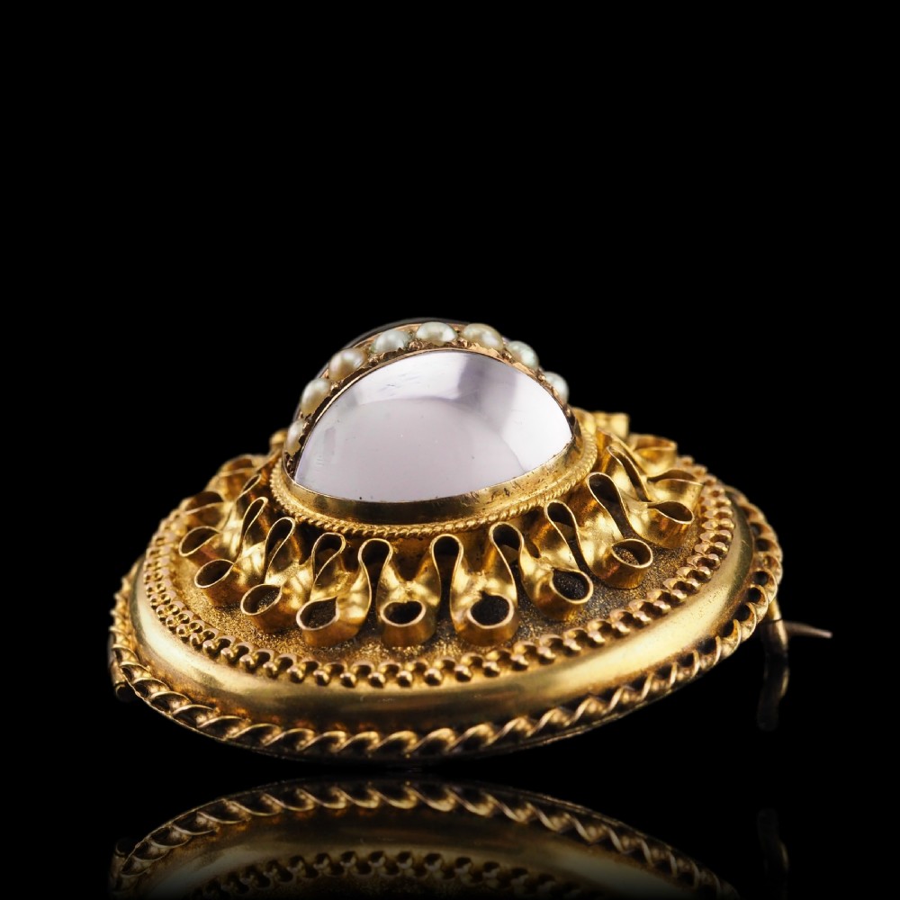 Spectacular Antique Victorian Etruscan Style 15ct Gold Rock Crystal Cabochon Pendant Necklace - c.1870 View XIV