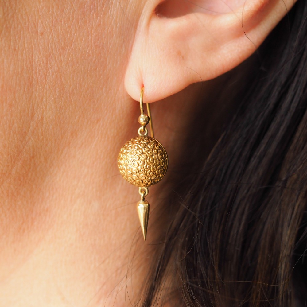 Antique Victorian 18ct Gold Earrings Etruscan Style - c.1880 View V