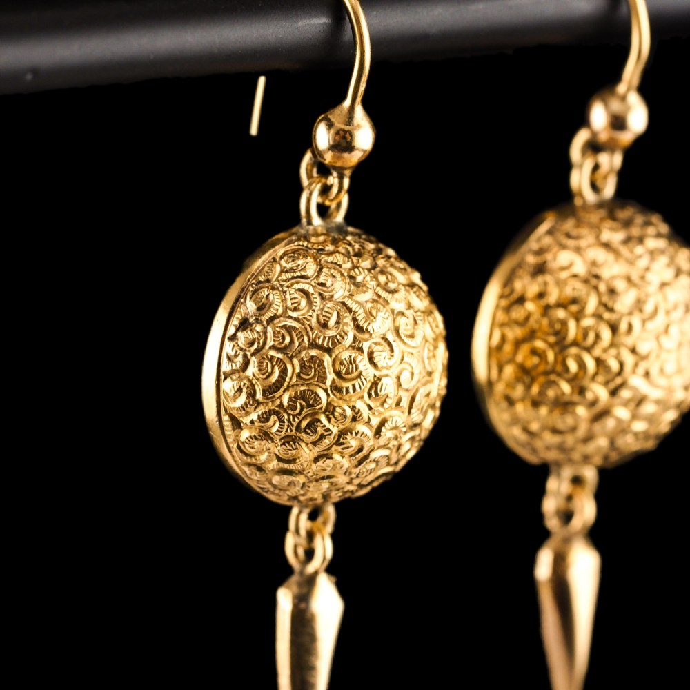 Antique Victorian 18ct Gold Earrings Etruscan Style - c.1880 View VI