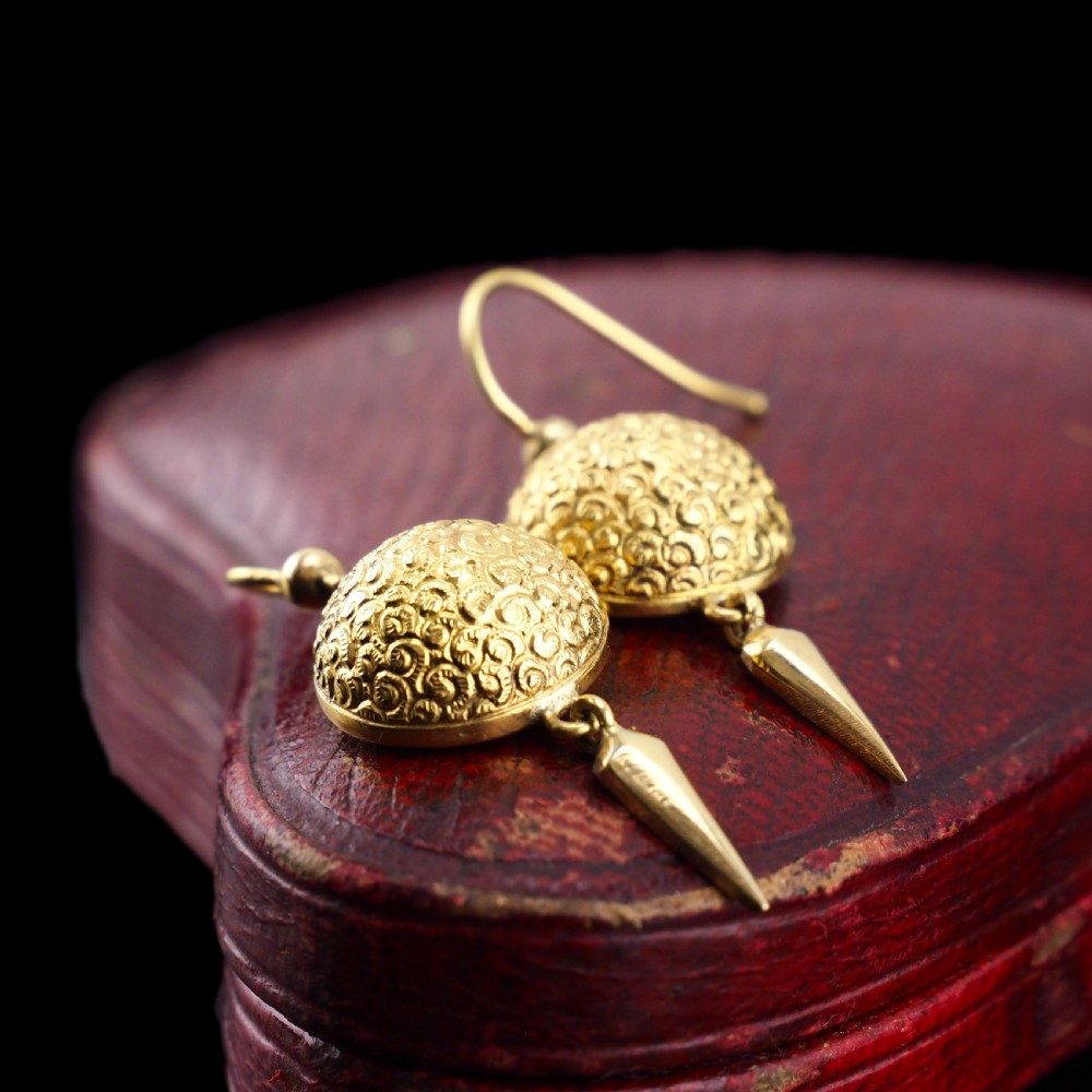 Antique Victorian 18ct Gold Earrings Etruscan Style - c.1880 View VII