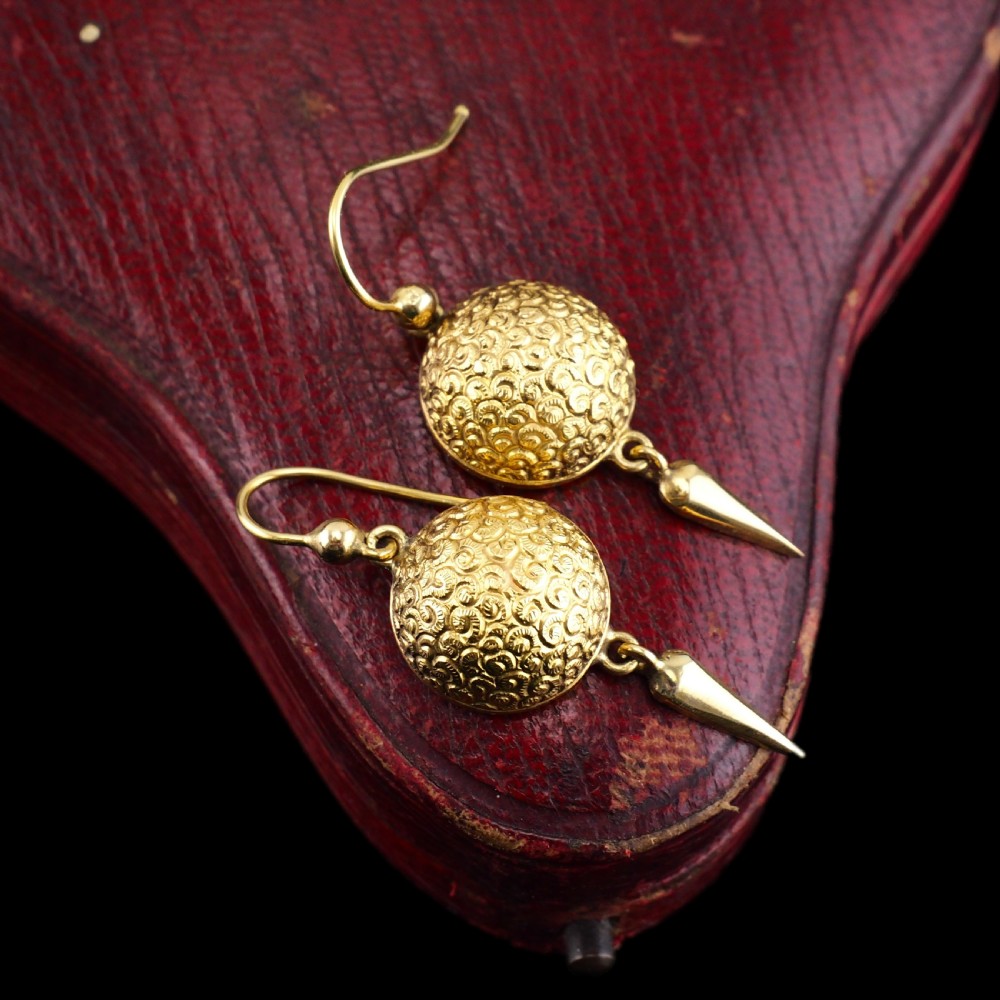 Antique Victorian 18ct Gold Earrings Etruscan Style - c.1880 View VIII