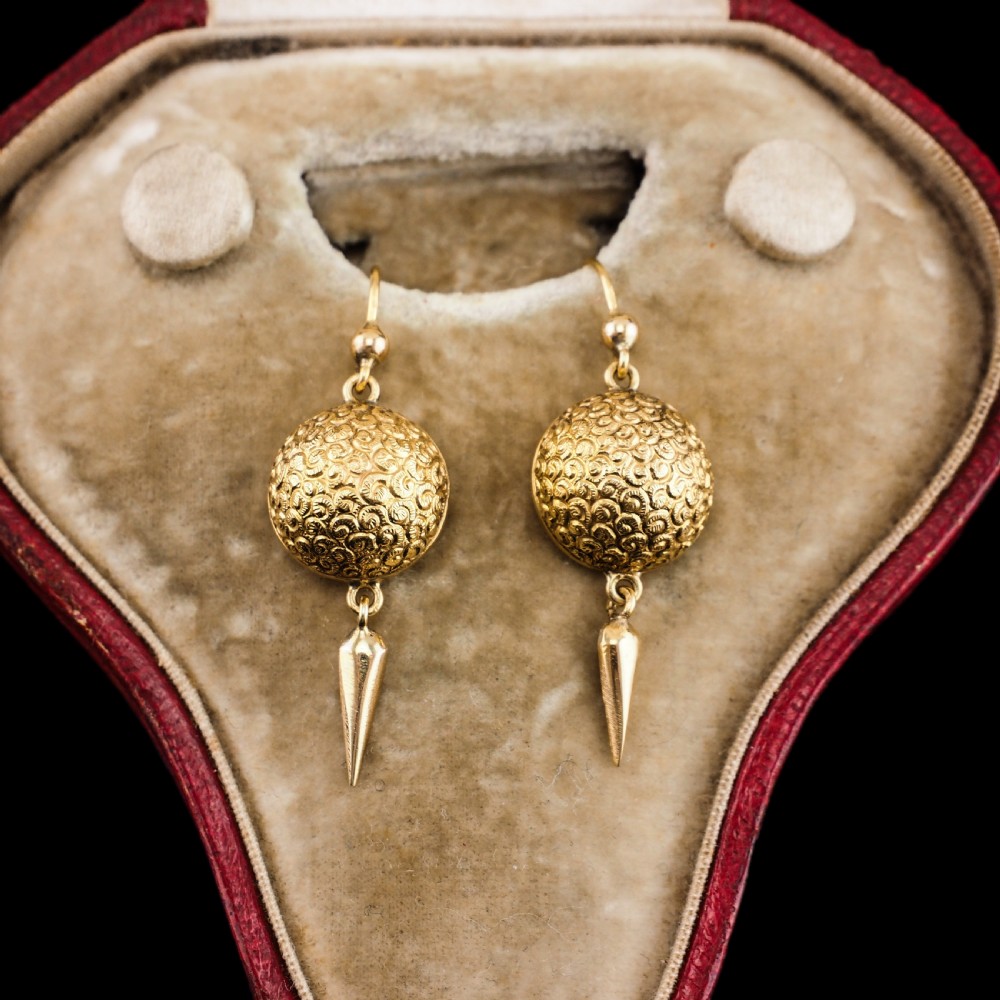 Antique Victorian 18ct Gold Earrings Etruscan Style - c.1880 View IX