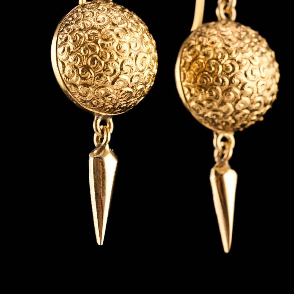Antique Victorian 18ct Gold Earrings Etruscan Style - c.1880 View XI