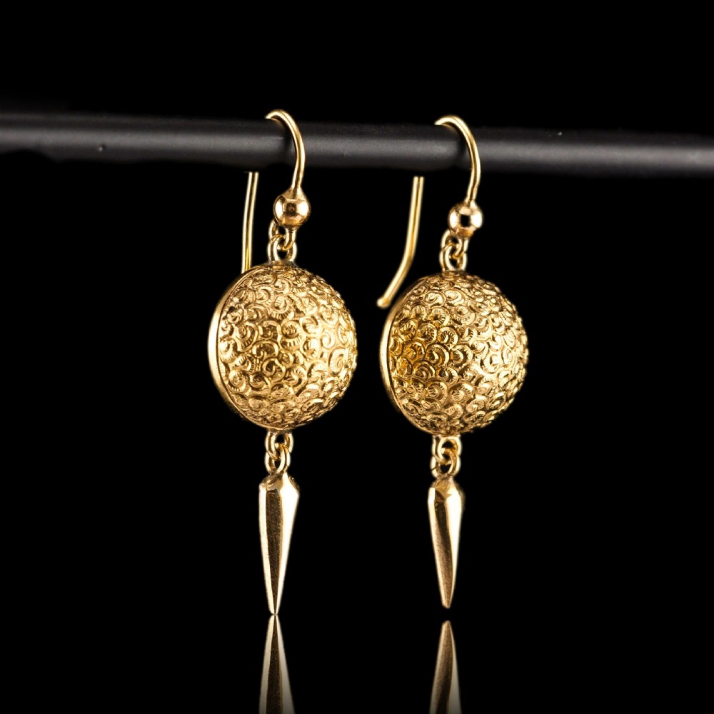 Antique Victorian 18ct Gold Earrings Etruscan Style - c.1880 View XII