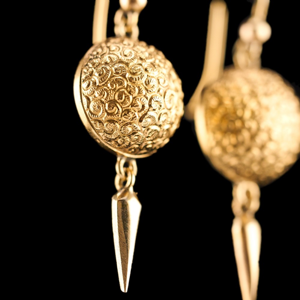 Antique Victorian 18ct Gold Earrings Etruscan Style - c.1880 View XIII