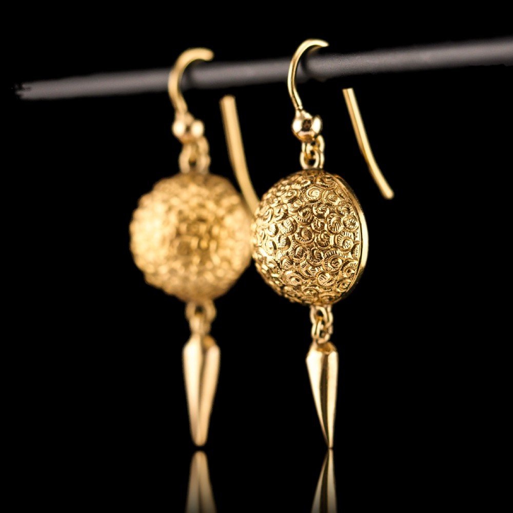 Antique Victorian 18ct Gold Earrings Etruscan Style - c.1880 View XV