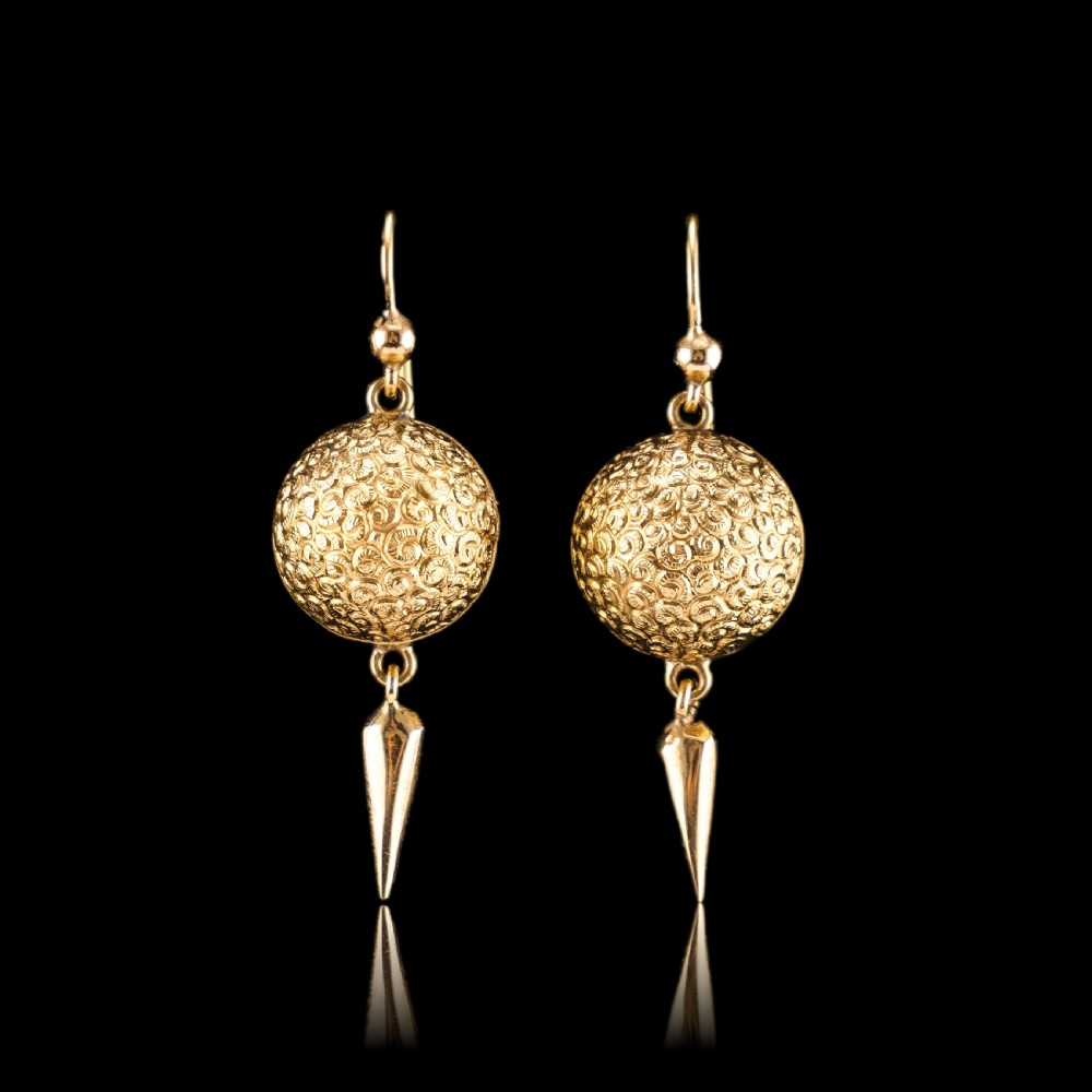 Antique Victorian 18ct Gold Earrings Etruscan Style - c.1880 View XVII