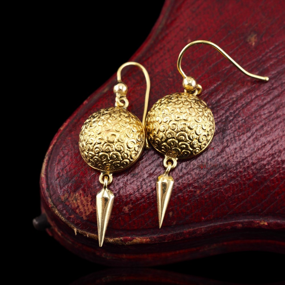 Antique Victorian 18ct Gold Earrings Etruscan Style - c.1880 View XVIII