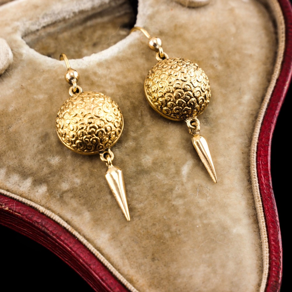 Antique Victorian 18ct Gold Earrings Etruscan Style - c.1880 View XIX