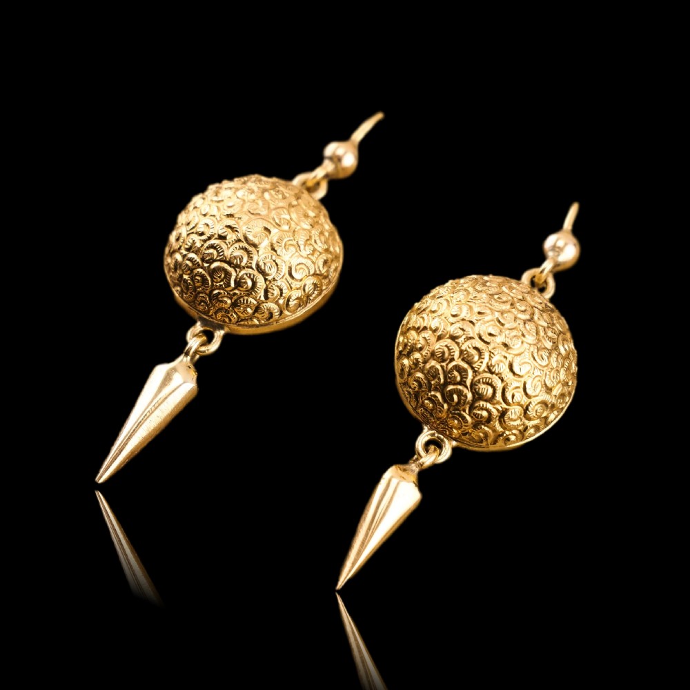 Antique Victorian 18ct Gold Earrings Etruscan Style - c.1880 View XX
