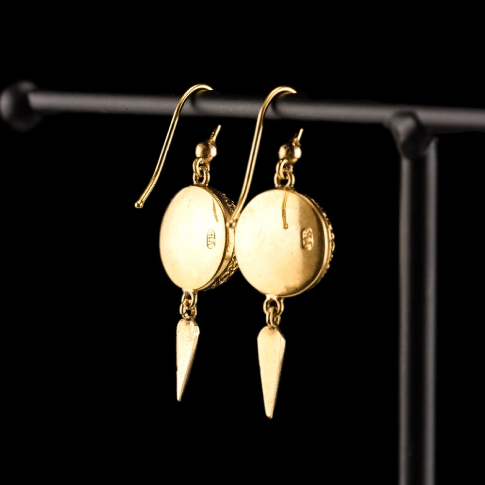 Antique Victorian 18ct Gold Earrings Etruscan Style - c.1880 View XXI