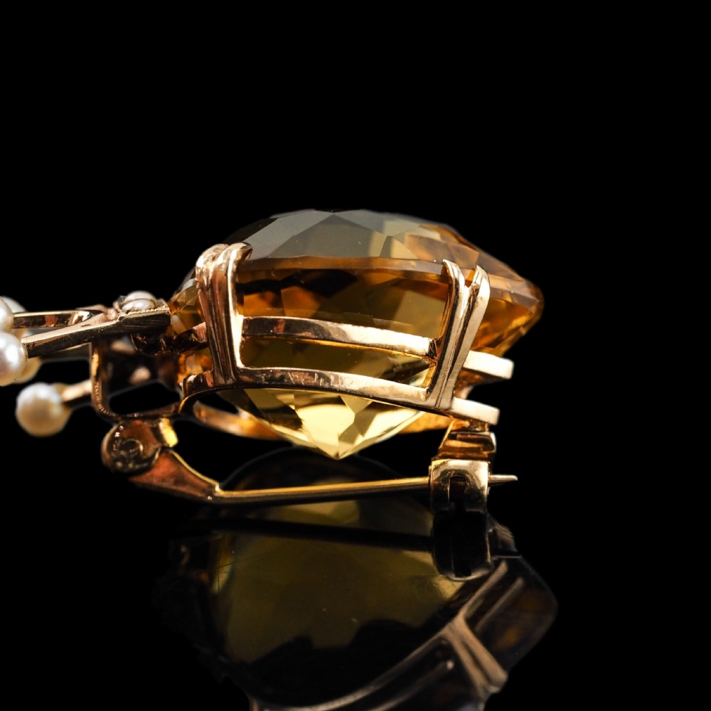 A Citrine & Pearl 14ct Gold Heart Coronet Crown Brooch/Pendant Necklace View XIII