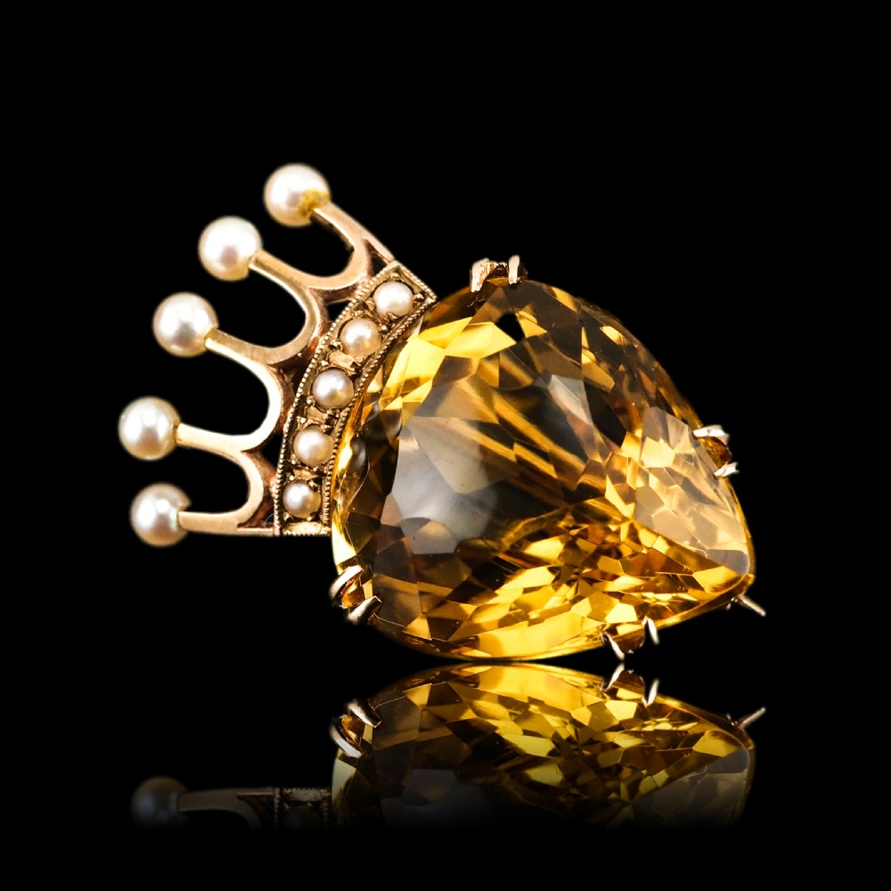 A Citrine & Pearl 14ct Gold Heart Coronet Crown Brooch/Pendant Necklace View XXI
