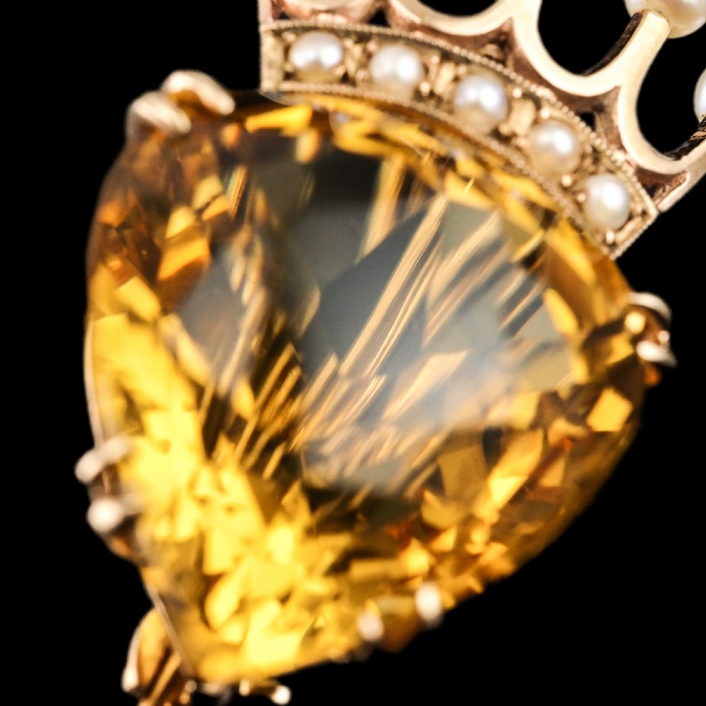 A Citrine & Pearl 14ct Gold Heart Coronet Crown Brooch/Pendant Necklace View XXVIII