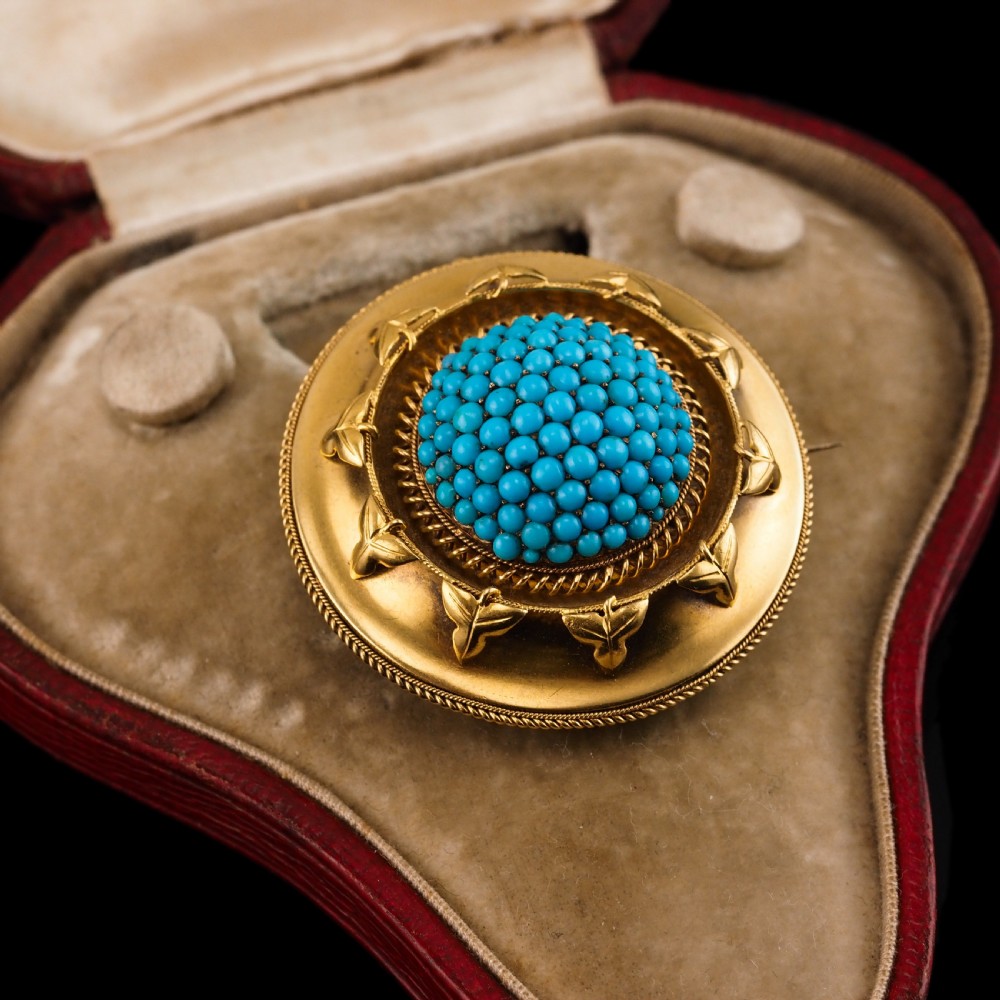 Antique Victorian Turquoise Pendant Necklace/Brooch 18ct Gold Etruscan Revival Design - c.1880 View XII