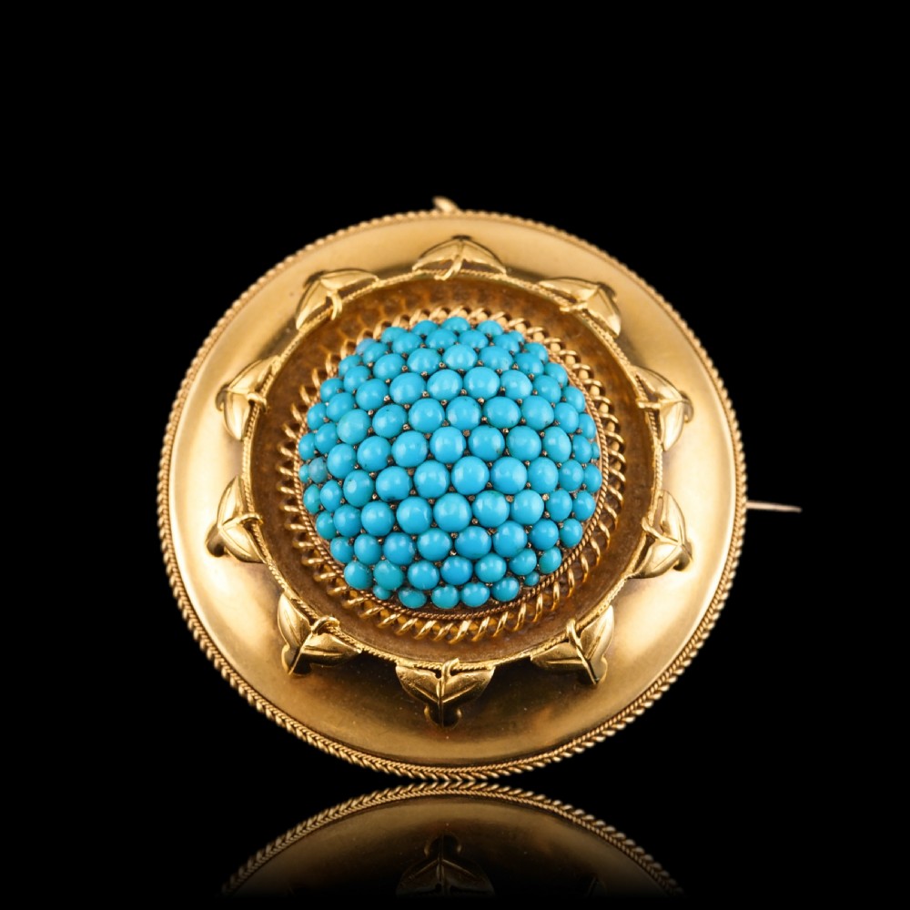 Antique Victorian Turquoise Pendant Necklace/Brooch 18ct Gold Etruscan Revival Design - c.1880 View XVI