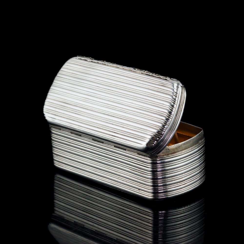 Antique Georgian Solid Silver Snuff Box Oblong Shape with Reeded Lines - Charles Rawlings 1818 View XI