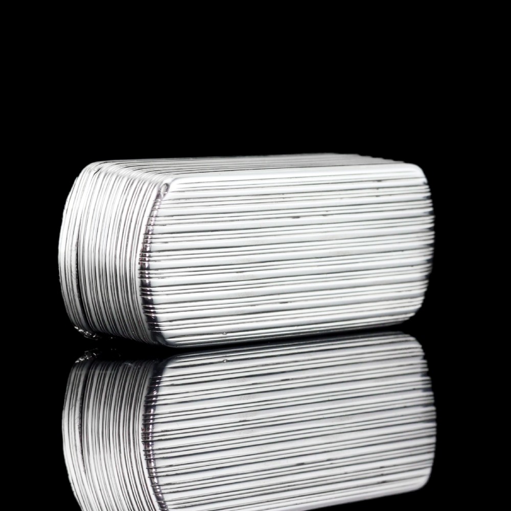 Antique Georgian Solid Silver Snuff Box Oblong Shape with Reeded Lines - Charles Rawlings 1818 View XII