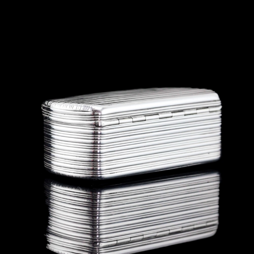 Antique Georgian Solid Silver Snuff Box Oblong Shape with Reeded Lines - Charles Rawlings 1818 View XIII
