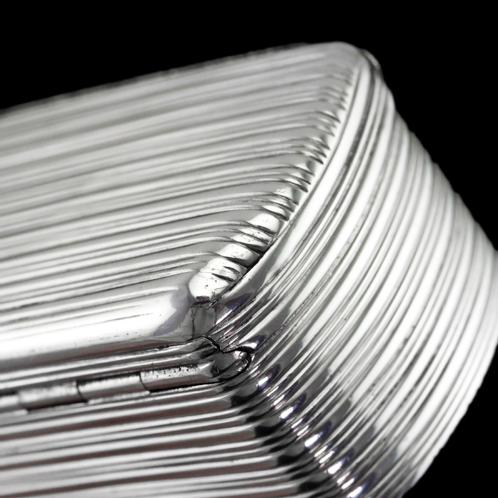 Antique Georgian Solid Silver Snuff Box Oblong Shape with Reeded Lines - Charles Rawlings 1818 View XVI