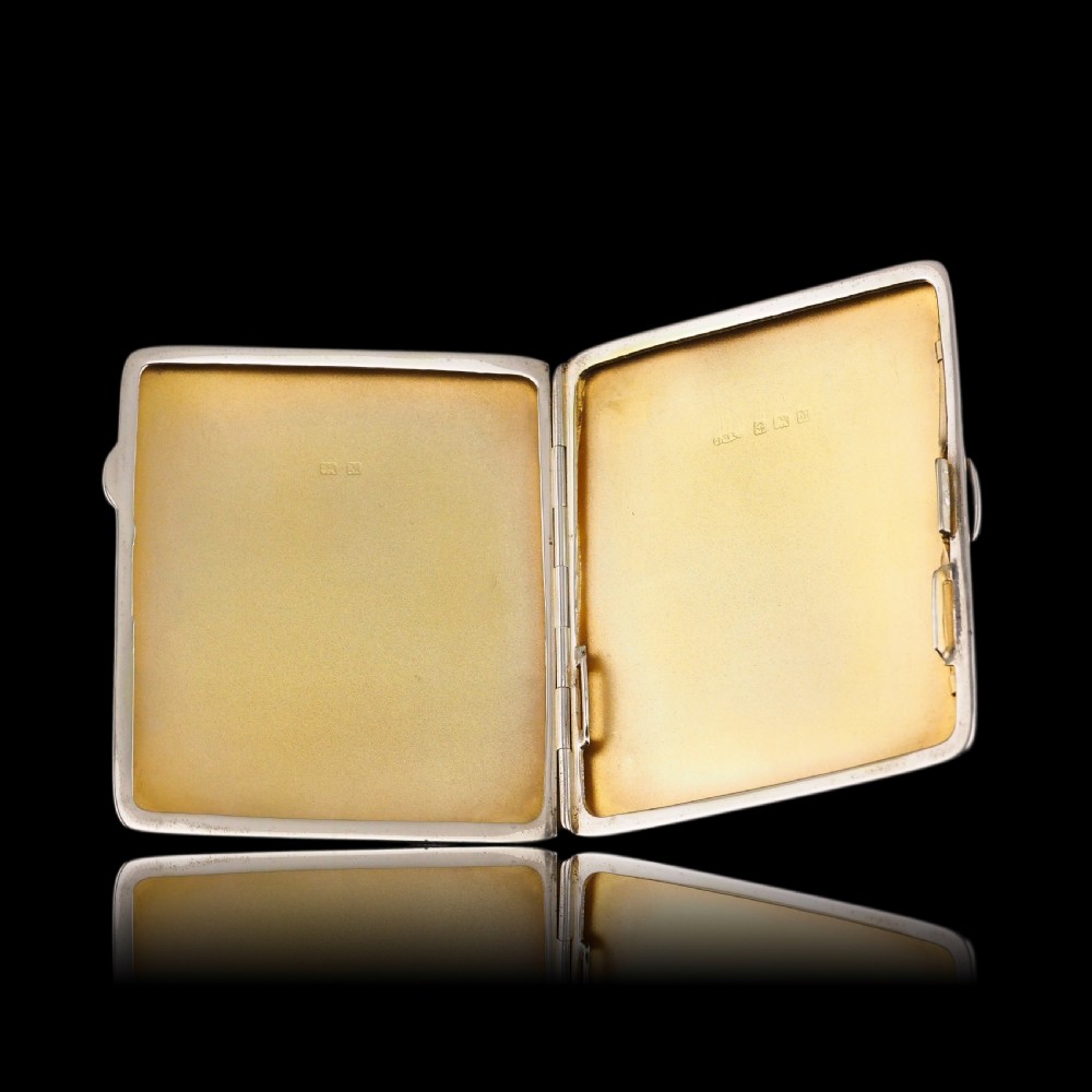 Art Deco Sterling Silver Cigarette Case with Green Enamel Guilloche Sunburst Ray - Joseph Gloster  View XIII