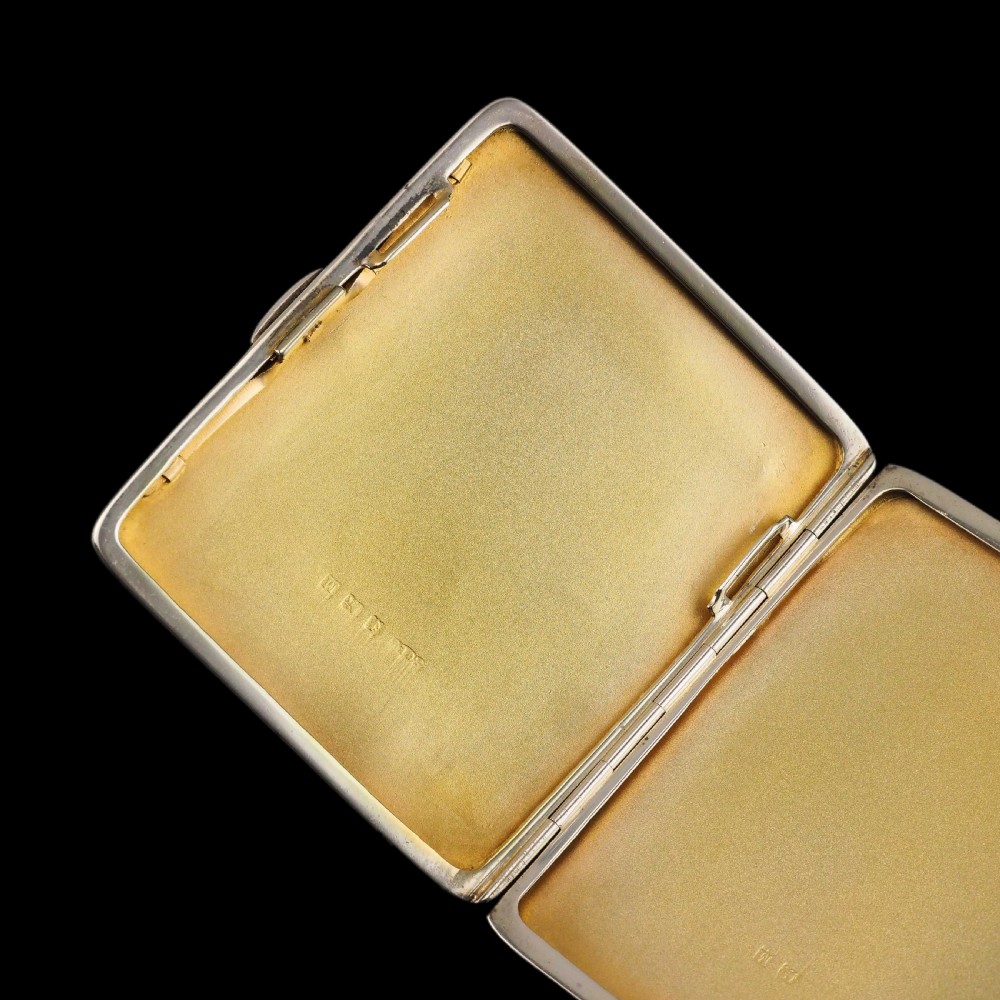 Art Deco Sterling Silver Cigarette Case with Green Enamel Guilloche Sunburst Ray - Joseph Gloster  View XIV