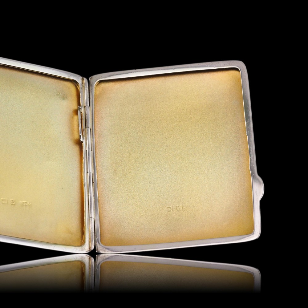 Art Deco Sterling Silver Cigarette Case with Green Enamel Guilloche Sunburst Ray - Joseph Gloster  View XV