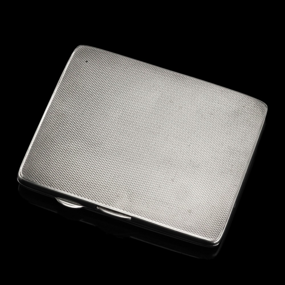 Art Deco Sterling Silver Cigarette Case with Green Enamel Guilloche Sunburst Ray - Joseph Gloster  View XVI