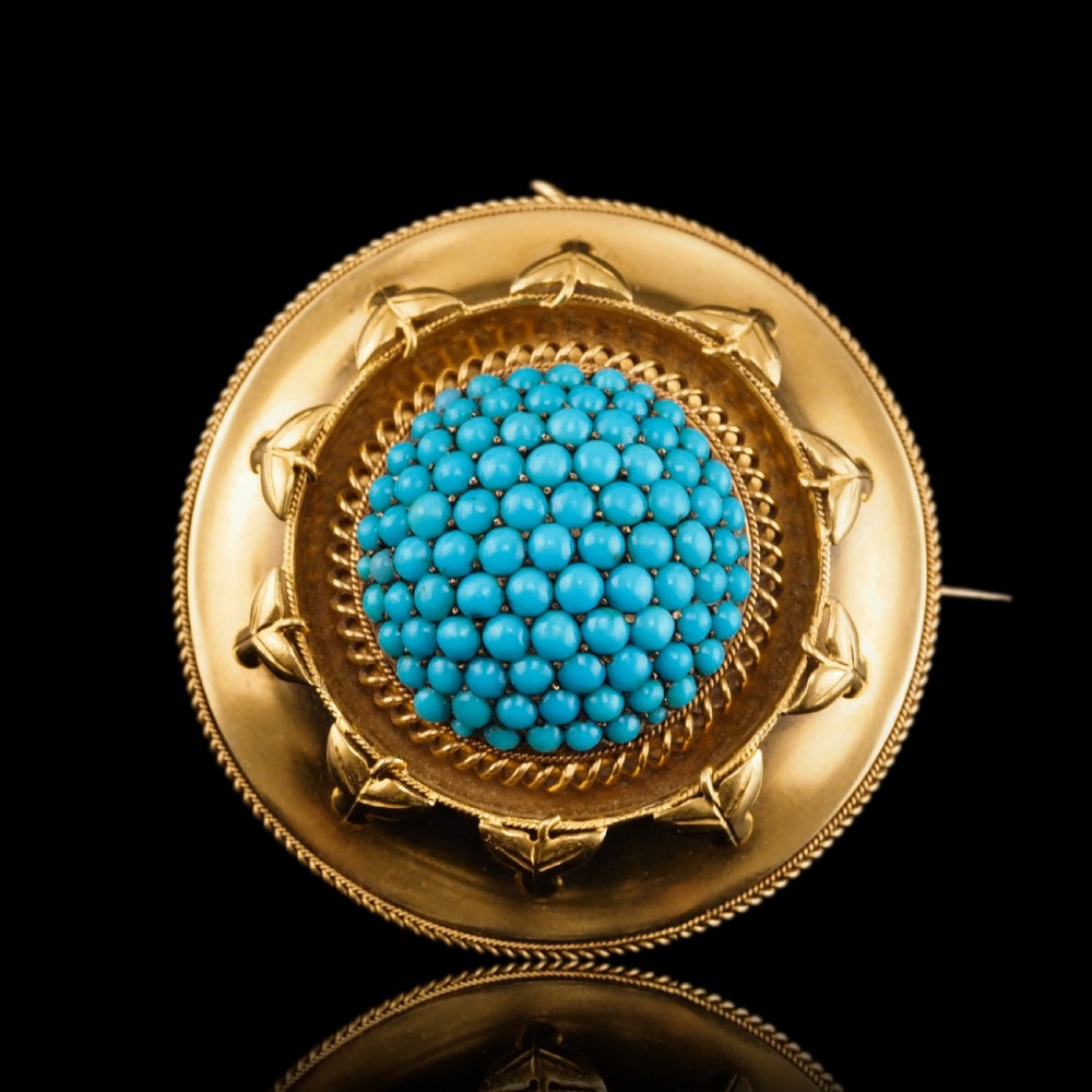 Antique Victorian 18ct Gold Turquoise Pendant Necklace/Brooch Etruscan Revival Design - c.1880 View IX