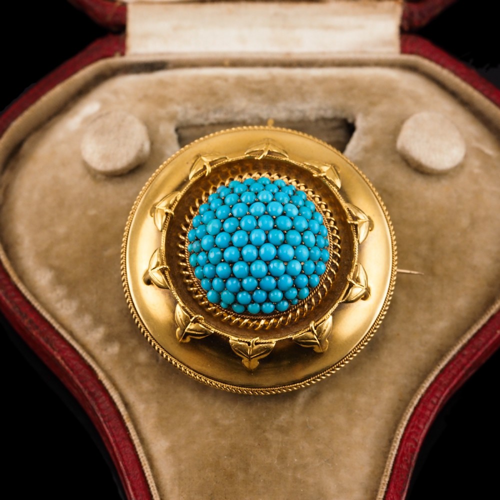 Antique Victorian 18ct Gold Turquoise Pendant Necklace/Brooch Etruscan Revival Design - c.1880 View XIII