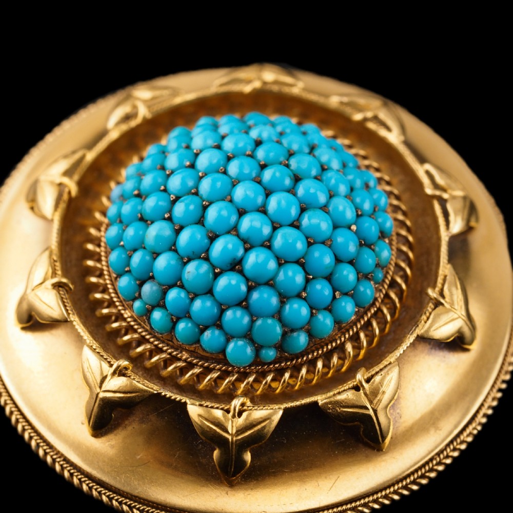 Antique Victorian 18ct Gold Turquoise Pendant Necklace/Brooch Etruscan Revival Design - c.1880 View XIV