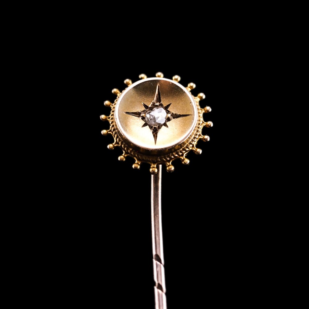 Antique Victorian 14ct Gold Diamond Stick Pin/Tie Pin - c.1890