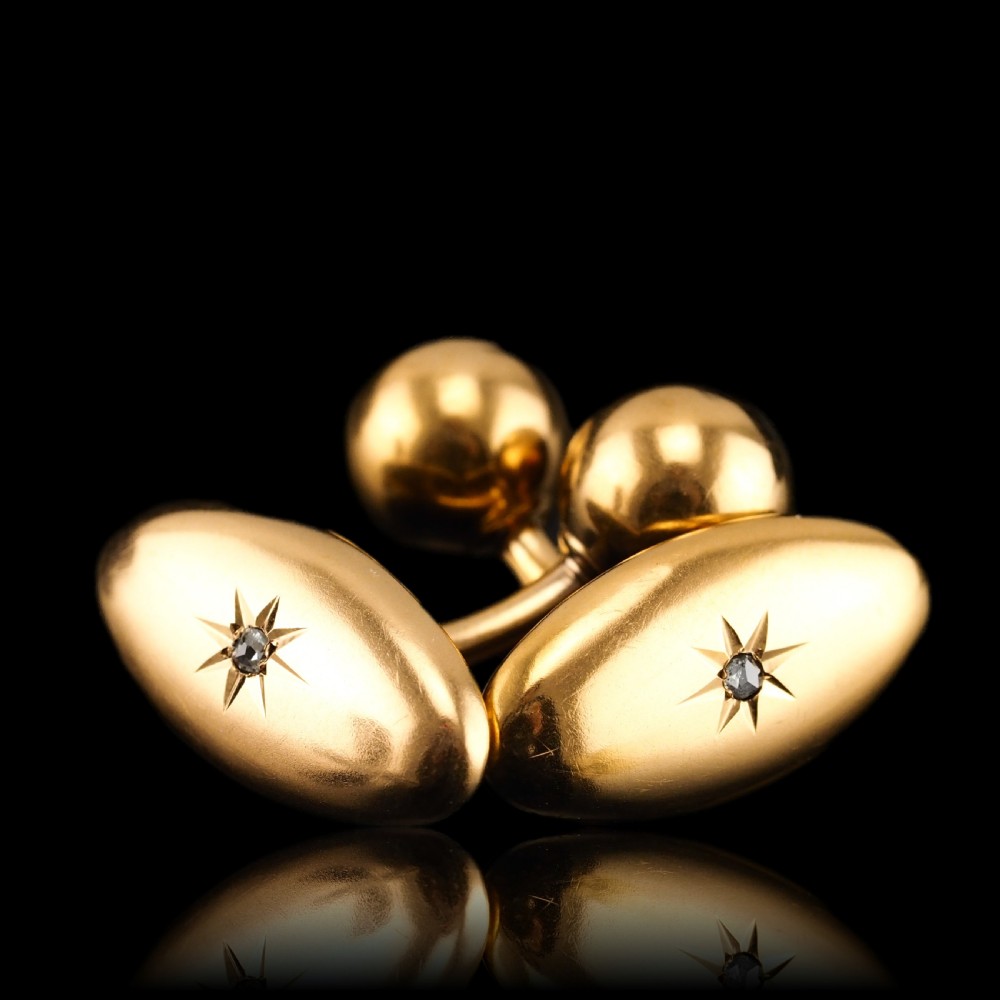 Antique Victorian 14ct Gold Cufflinks with Rose Cut Diamond - c.1890