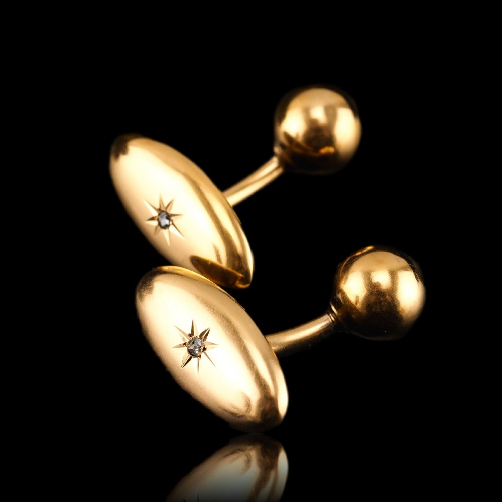Antique Victorian 14ct Gold Cufflinks with Rose Cut Diamond - c.1890 View III