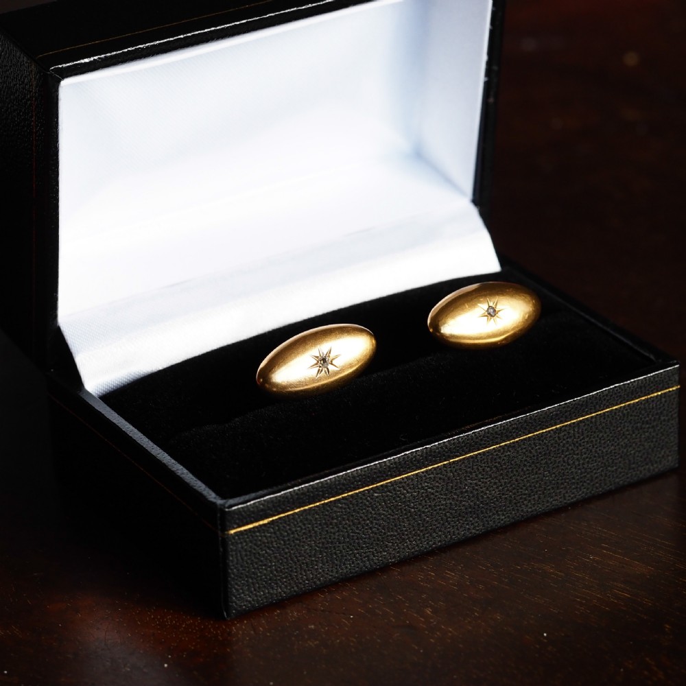 Antique Victorian 14ct Gold Cufflinks with Rose Cut Diamond - c.1890 View VI
