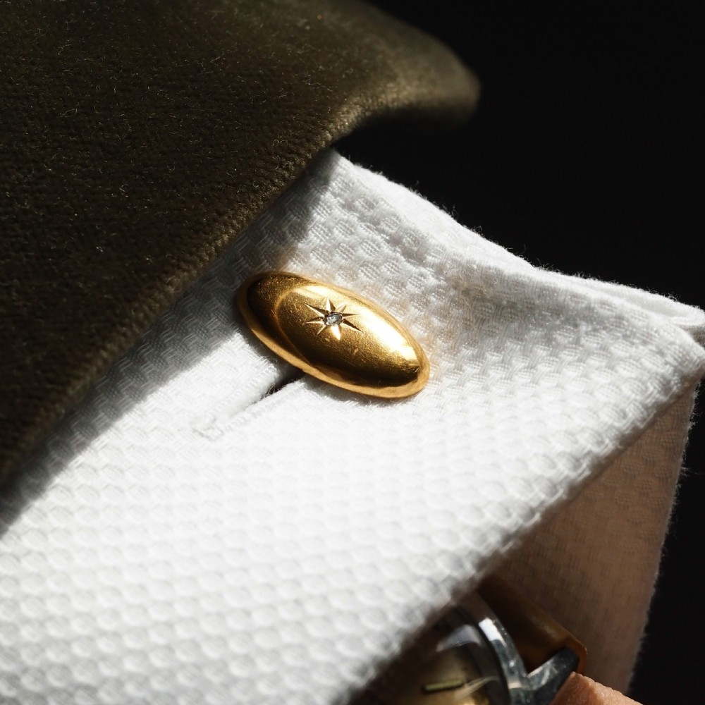 Antique Victorian 14ct Gold Cufflinks with Rose Cut Diamond - c.1890 View VIII