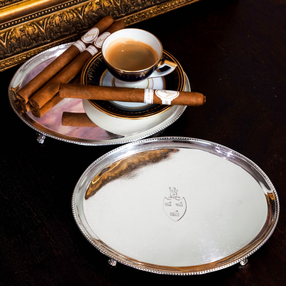 Antique Georgian Solid Sterling Silver Salver Pair in Neoclassical Design - London 1781