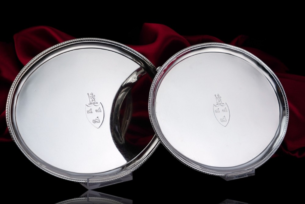 Antique Georgian Solid Sterling Silver Salver Pair in Neoclassical Design - London 1781 View V