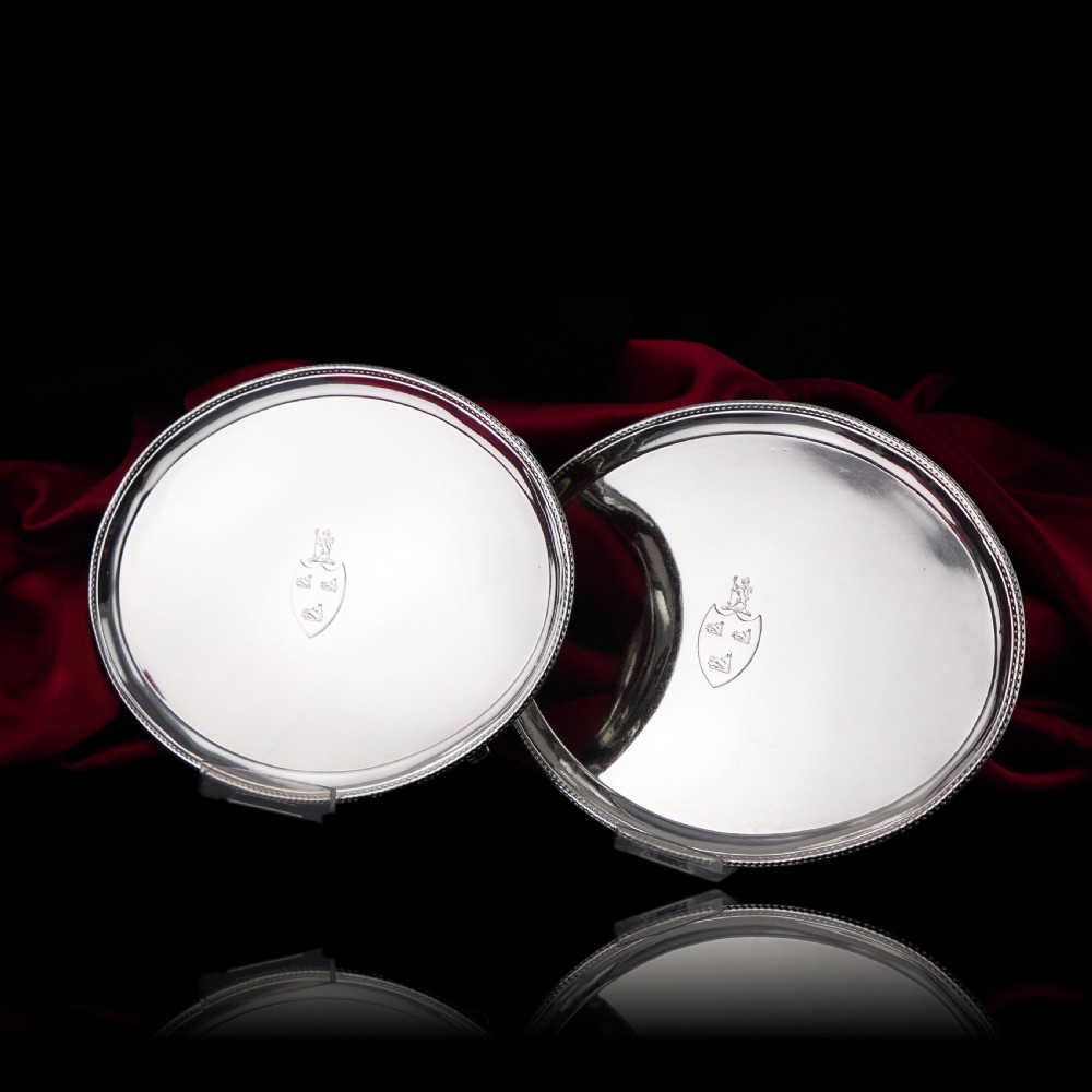 Antique Georgian Solid Sterling Silver Salver Pair in Neoclassical Design - London 1781 View VI